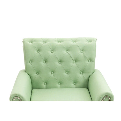 Fauteuil d'appoint moderne du milieu du siècle, Fauteuil en lin avec dossier capitonné/Pieds en bois
