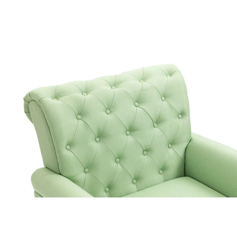 Fauteuil d'appoint moderne du milieu du siècle, Fauteuil en lin avec dossier capitonné/Pieds en bois