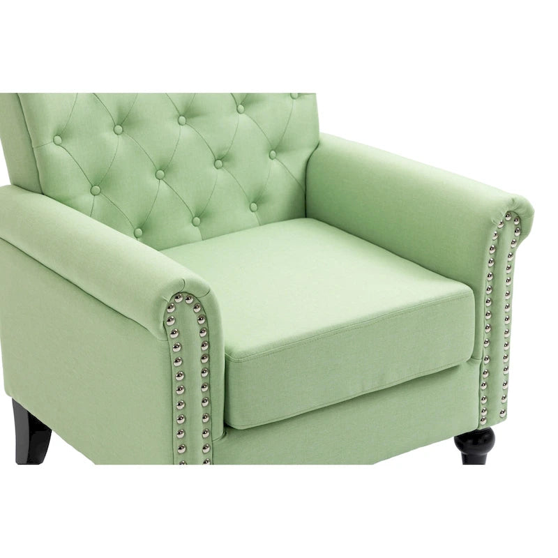 Fauteuil d'appoint moderne du milieu du siècle, Fauteuil en lin avec dossier capitonné/Pieds en bois