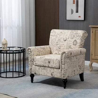 Fauteuil d'appoint moderne du milieu du siècle, Fauteuil en lin avec dossier capitonné/Pieds en bois
