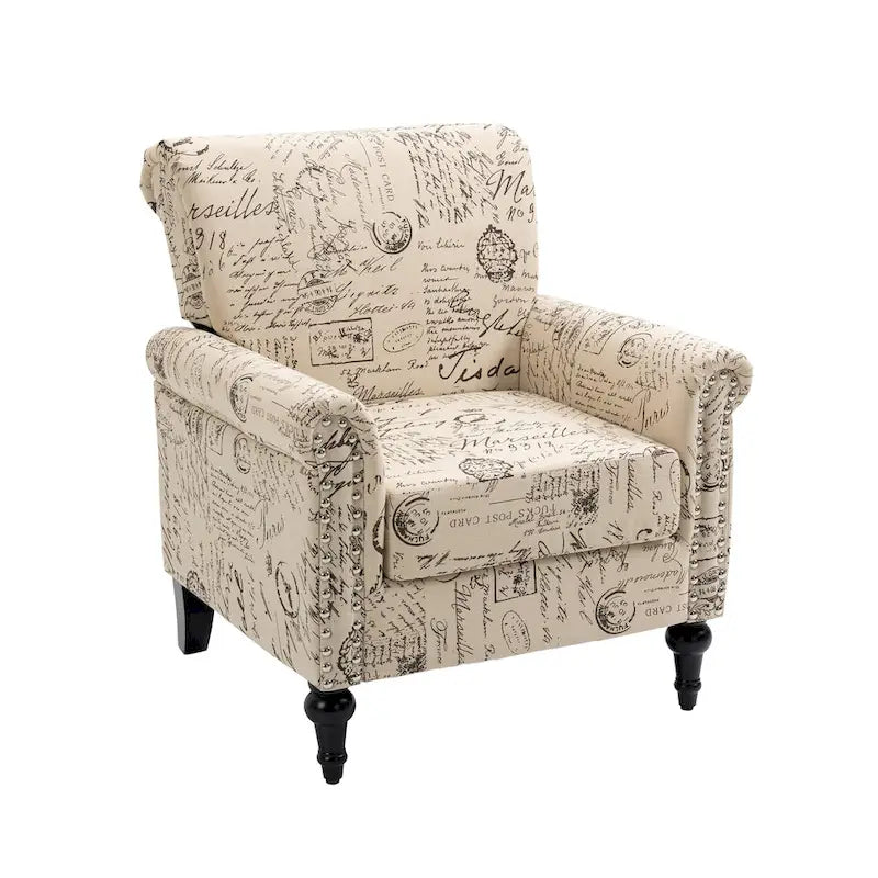 Fauteuil d'appoint moderne du milieu du siècle, Fauteuil en lin avec dossier capitonné/Pieds en bois