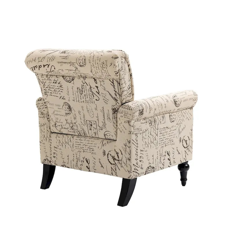 Fauteuil d'appoint moderne du milieu du siècle, Fauteuil en lin avec dossier capitonné/Pieds en bois