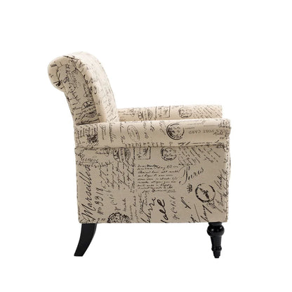 Fauteuil d'appoint moderne du milieu du siècle, Fauteuil en lin avec dossier capitonné/Pieds en bois