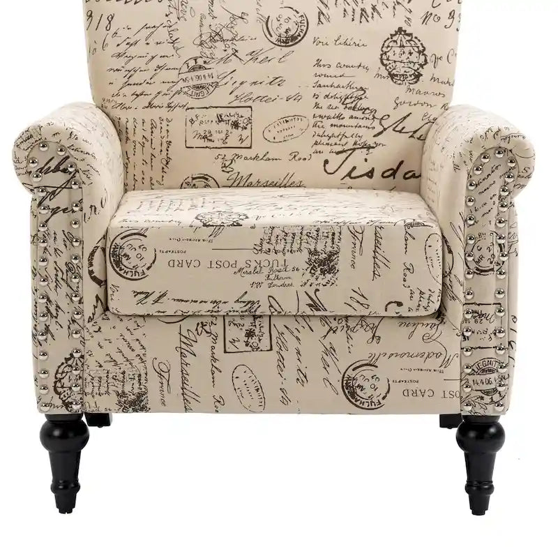 Fauteuil d'appoint moderne du milieu du siècle, Fauteuil en lin avec dossier capitonné/Pieds en bois