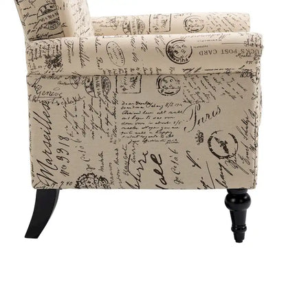 Fauteuil d'appoint moderne du milieu du siècle, Fauteuil en lin avec dossier capitonné/Pieds en bois