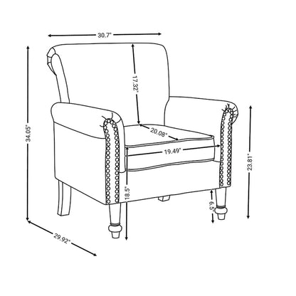 Fauteuil d'appoint moderne du milieu du siècle, Fauteuil en lin avec dossier capitonné/Pieds en bois