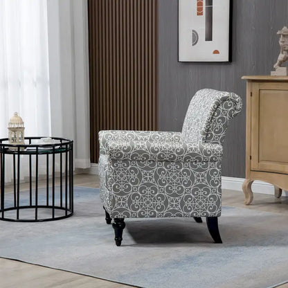 Fauteuil d'appoint moderne du milieu du siècle, Fauteuil en lin avec dossier capitonné/Pieds en bois
