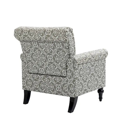 Fauteuil d'appoint moderne du milieu du siècle, Fauteuil en lin avec dossier capitonné/Pieds en bois