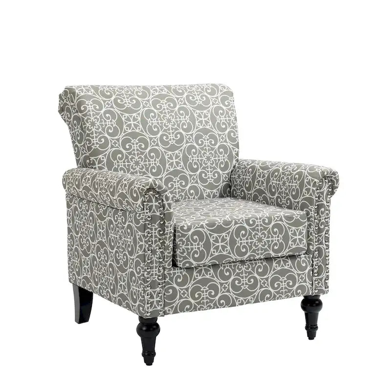 Fauteuil d'appoint moderne du milieu du siècle, Fauteuil en lin avec dossier capitonné/Pieds en bois