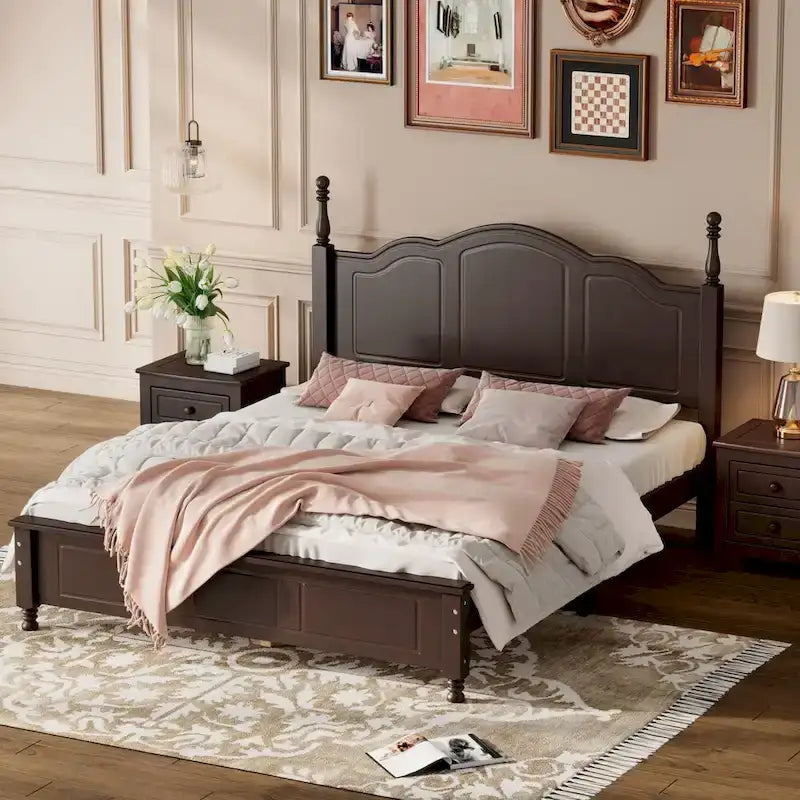 Cadre de lit plateforme Rétro en bois massif Grand lit/Lit double – 23 cm de rangement sous le lit