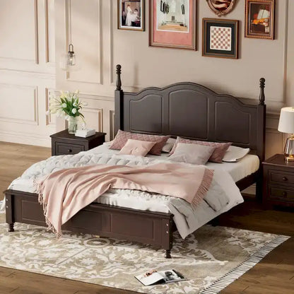 Cadre de lit plateforme Rétro en bois massif Grand lit/Lit double – 23 cm de rangement sous le lit