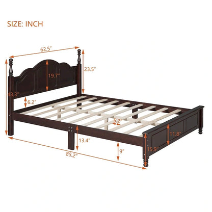 Cadre de lit plateforme Rétro en bois massif Grand lit/Lit double – 23 cm de rangement sous le lit