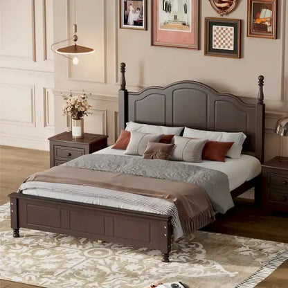 Cadre de lit plateforme Rétro en bois massif Grand lit/Lit double – 23 cm de rangement sous le lit