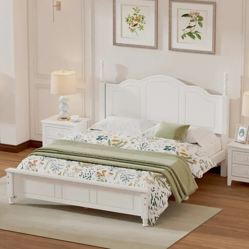 Cadre de lit plateforme Rétro en bois massif Grand lit/Lit double – 23 cm de rangement sous le lit