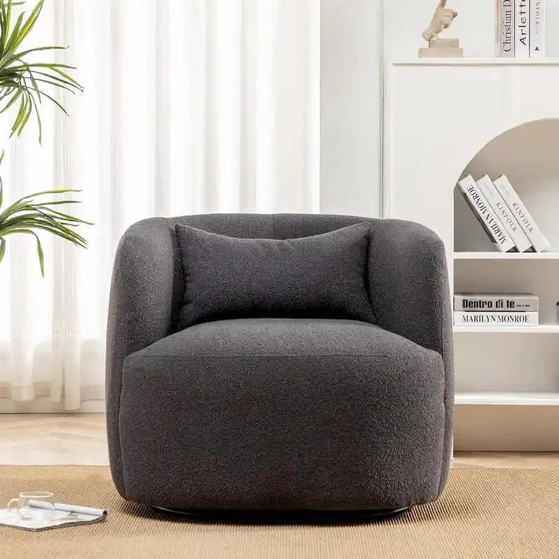 Fauteuil pivotant à 360° en tissu bouclé de 86 cm avec oreiller lombaire