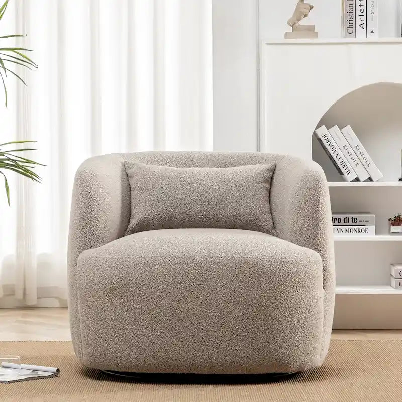 Fauteuil pivotant à 360° en tissu bouclé de 86 cm avec oreiller lombaire