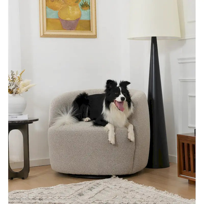 Fauteuil pivotant à 360° en tissu bouclé de 86 cm avec oreiller lombaire