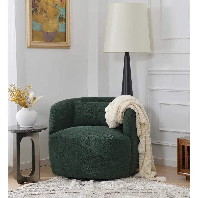 Fauteuil pivotant à 360° en tissu bouclé de 86 cm avec oreiller lombaire