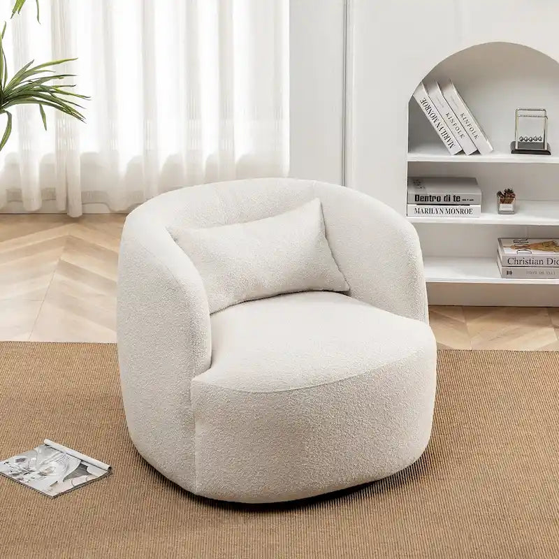 Fauteuil pivotant à 360° en tissu bouclé de 86 cm avec oreiller lombaire