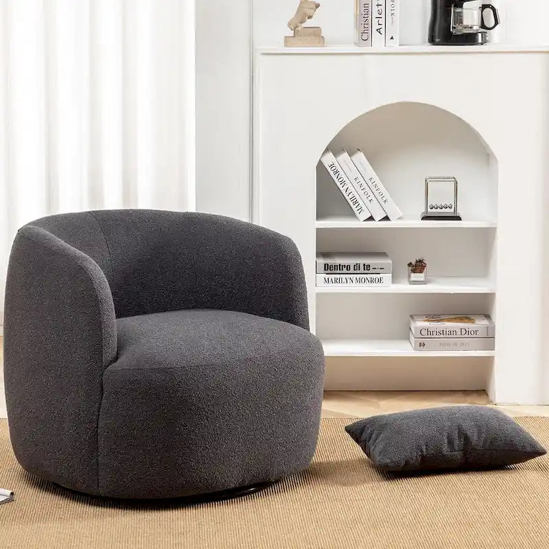 Fauteuil pivotant à 360° en tissu bouclé de 86 cm avec oreiller lombaire
