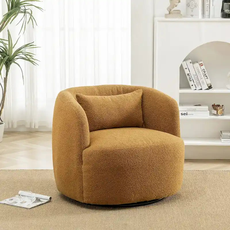 Fauteuil pivotant à 360° en tissu bouclé de 86 cm avec oreiller lombaire