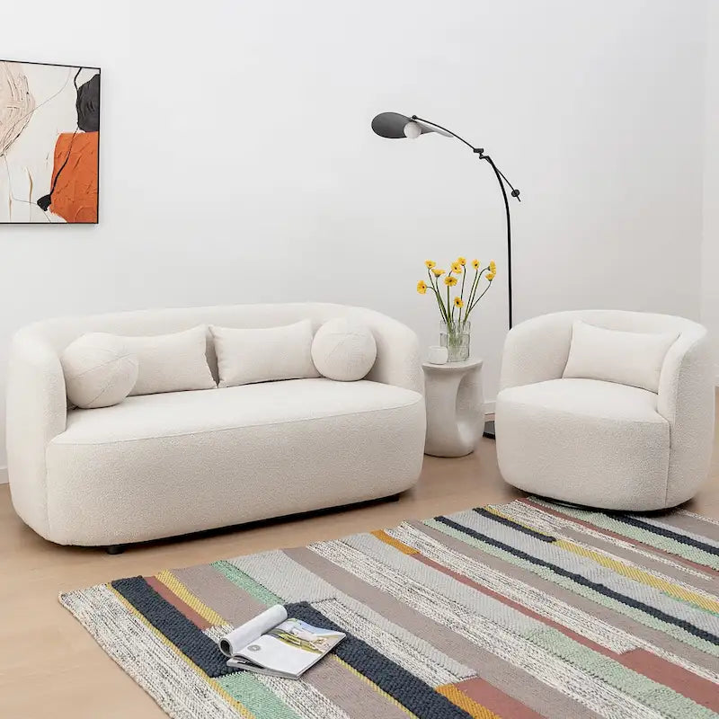 Fauteuil pivotant à 360° en tissu bouclé de 86 cm avec oreiller lombaire