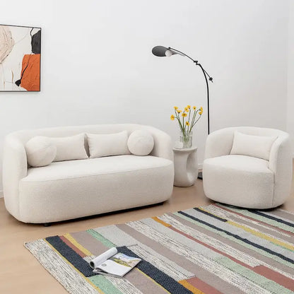 Fauteuil pivotant à 360° en tissu bouclé de 86 cm avec oreiller lombaire