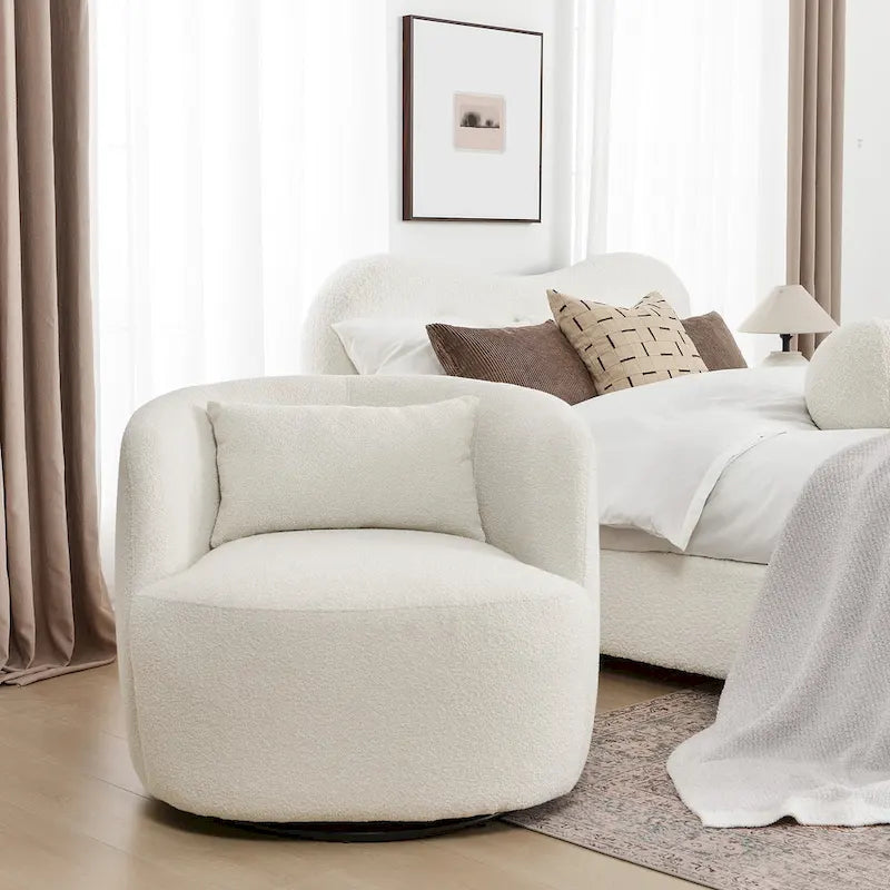 Fauteuil pivotant à 360° en tissu bouclé de 86 cm avec oreiller lombaire