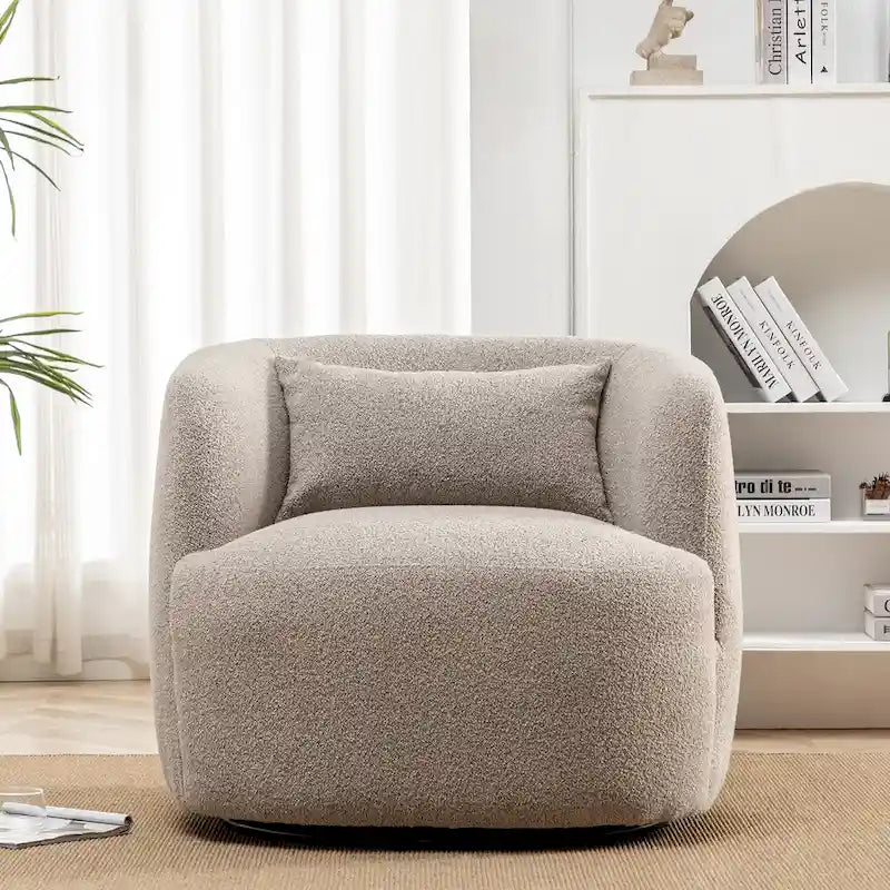 Fauteuil pivotant à 360° en tissu bouclé de 86 cm avec oreiller lombaire