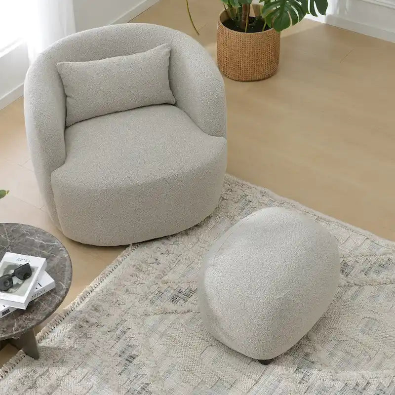 Fauteuil pivotant à 360° en tissu bouclé de 86 cm avec oreiller lombaire