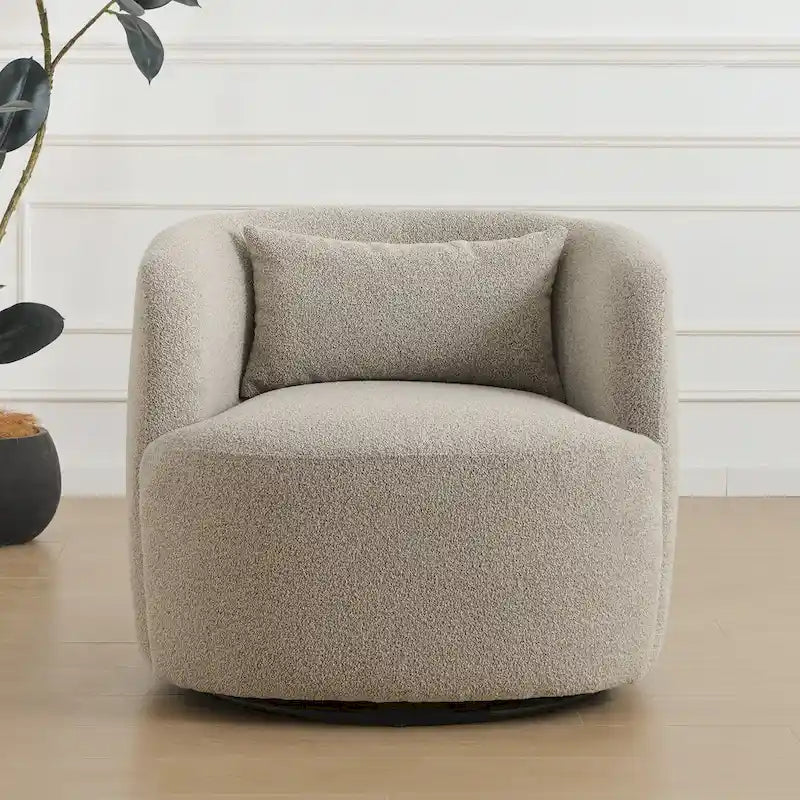 Fauteuil pivotant à 360° en tissu bouclé de 86 cm avec oreiller lombaire