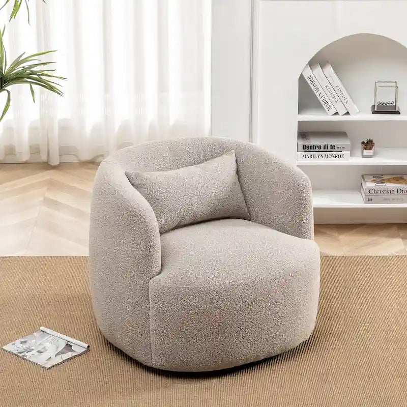Fauteuil pivotant à 360° en tissu bouclé de 86 cm avec oreiller lombaire