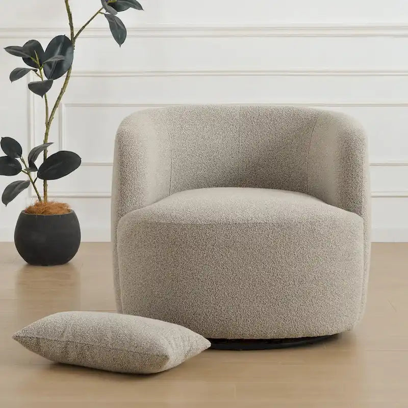Fauteuil pivotant à 360° en tissu bouclé de 86 cm avec oreiller lombaire