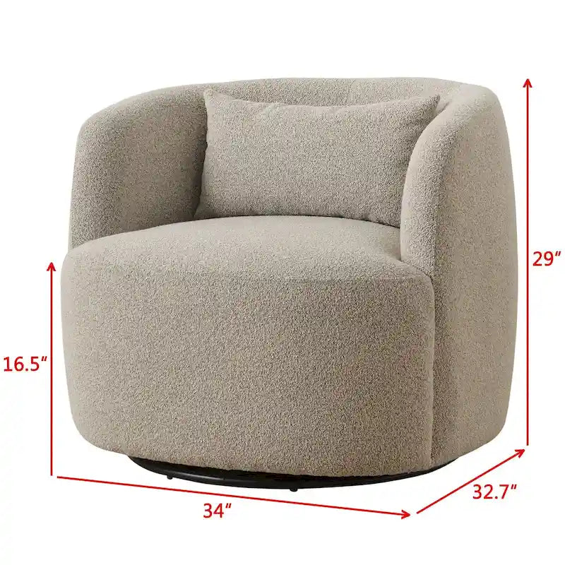 Fauteuil pivotant à 360° en tissu bouclé de 86 cm avec oreiller lombaire
