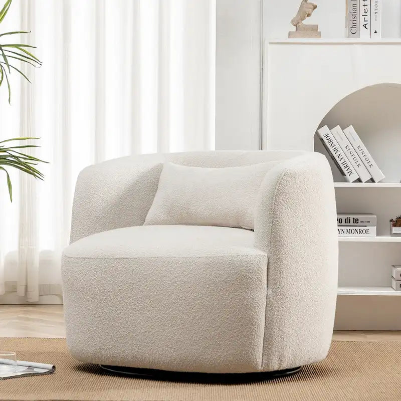 Fauteuil pivotant à 360° en tissu bouclé de 86 cm avec oreiller lombaire