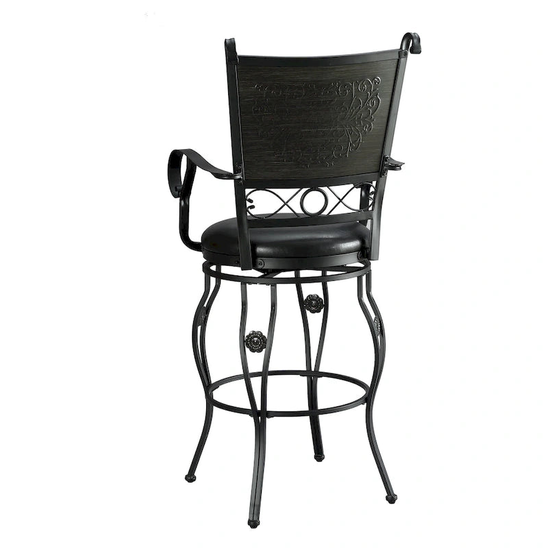 Tabouret de bar pivotant grand format avec siège en similicuir – Capacité de 181 kg, noir mat, hauteur d'assise 76 cm