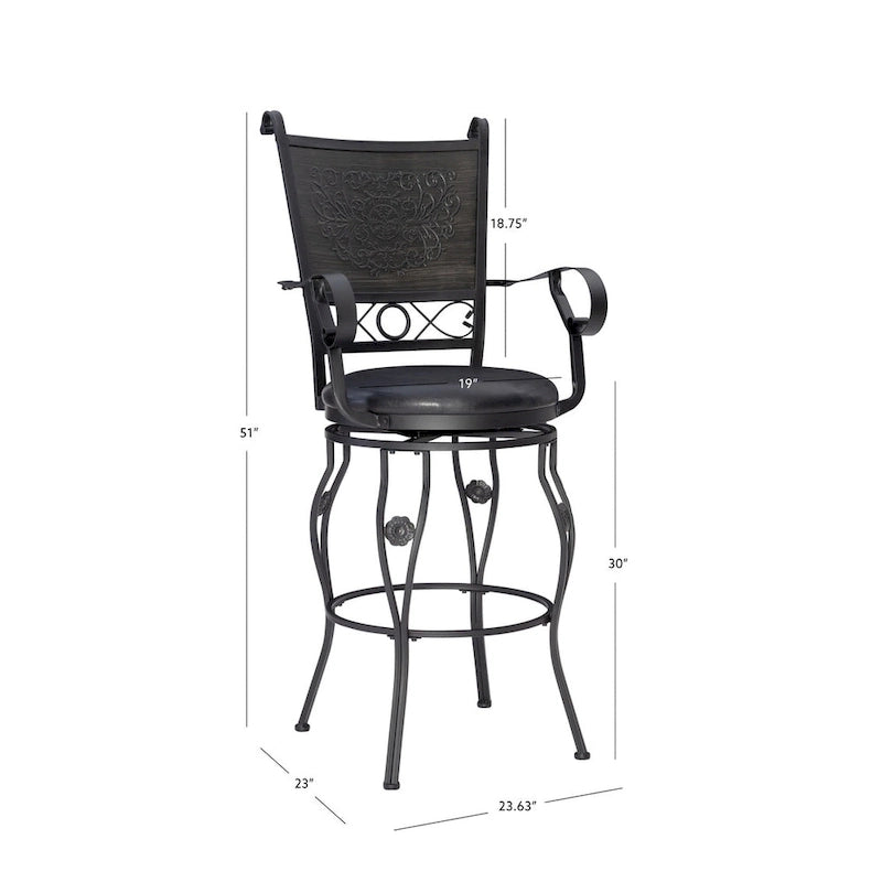 Tabouret de bar pivotant grand format avec siège en similicuir – Capacité de 181 kg, noir mat, hauteur d'assise 76 cm