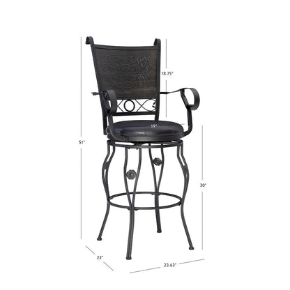 Tabouret de bar pivotant grand format avec siège en similicuir – Capacité de 181 kg, noir mat, hauteur d'assise 76 cm