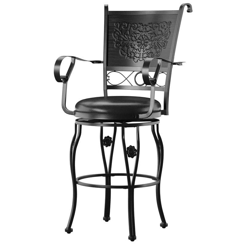 Tabouret de bar pivotant grand format avec siège en similicuir – Capacité de 181 kg, noir mat, hauteur d'assise 76 cm