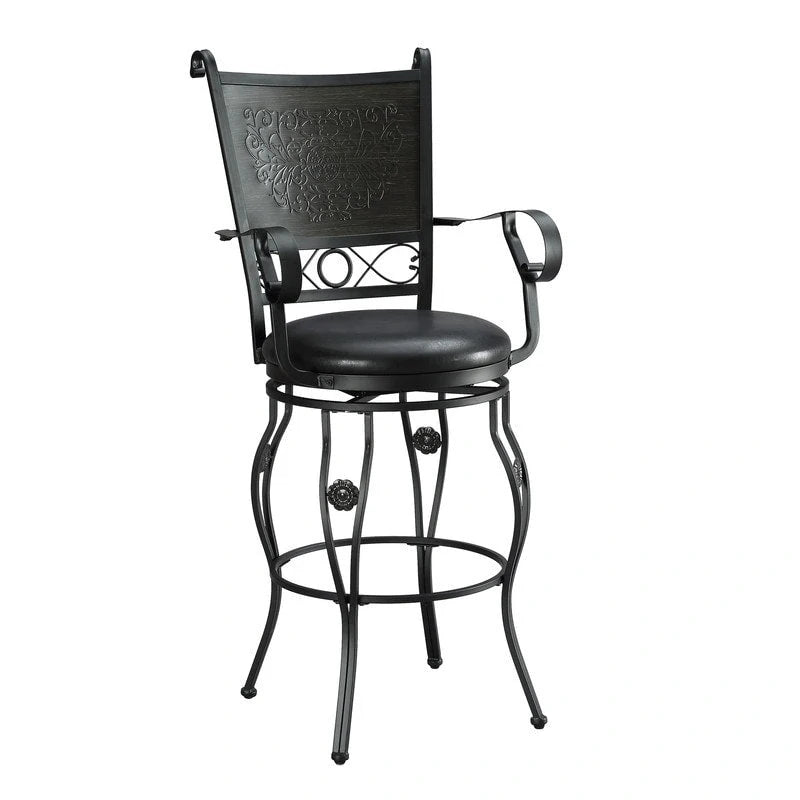 Tabouret de bar pivotant grand format avec siège en similicuir – Capacité de 181 kg, noir mat, hauteur d'assise 76 cm