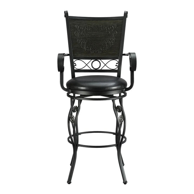 Tabouret de bar pivotant grand format avec siège en similicuir – Capacité de 181 kg, noir mat, hauteur d'assise 76 cm