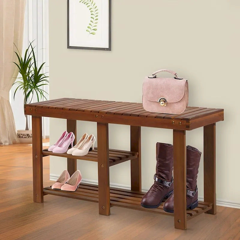 Banc d'entrée 3 niveaux en bois d'acacia avec rangement à chaussures – Certifié FSC