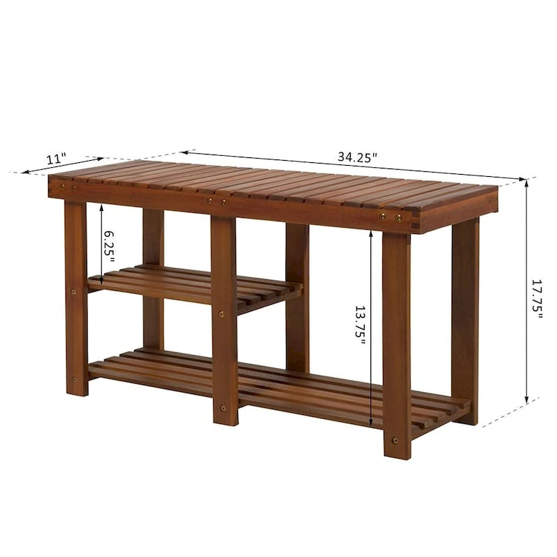 Banc d'entrée 3 niveaux en bois d'acacia avec rangement à chaussures – Certifié FSC