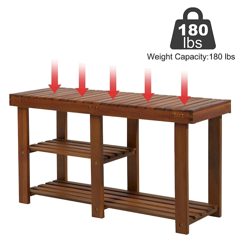 Banc d'entrée 3 niveaux en bois d'acacia avec rangement à chaussures – Certifié FSC