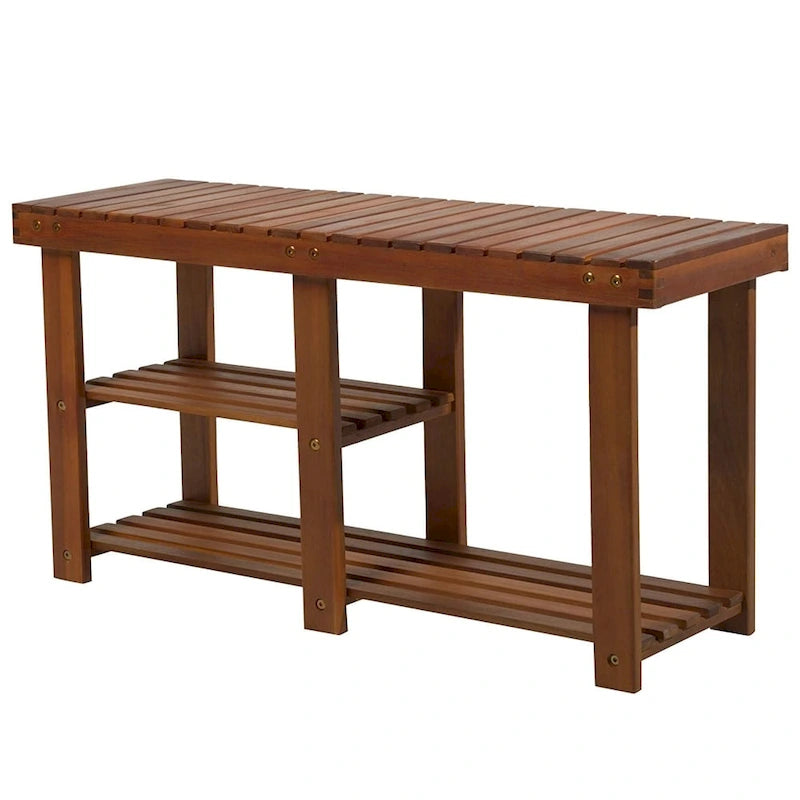 Banc d'entrée 3 niveaux en bois d'acacia avec rangement à chaussures – Certifié FSC