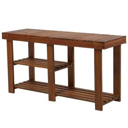 Banc d'entrée 3 niveaux en bois d'acacia avec rangement à chaussures – Certifié FSC