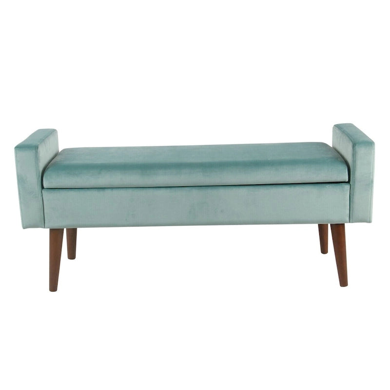Banc de rangement en velours du milieu du siècle – Aqua clair, 122 cm