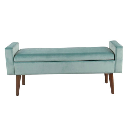 Banc de rangement en velours du milieu du siècle – Aqua clair, 122 cm