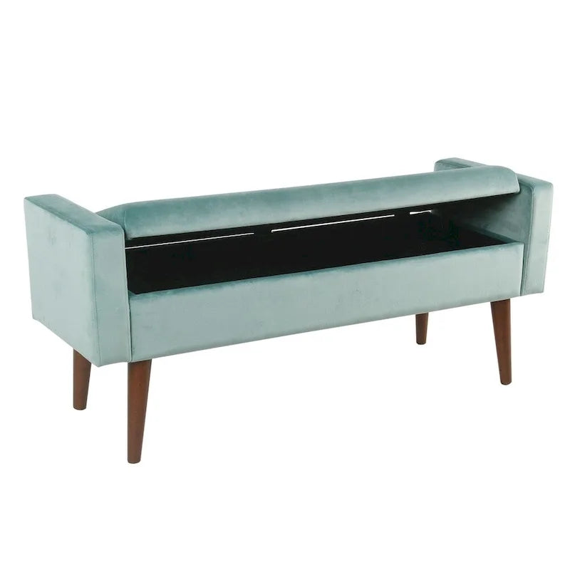 Banc de rangement en velours du milieu du siècle – Aqua clair, 122 cm