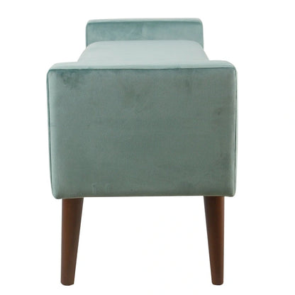 Banc de rangement en velours du milieu du siècle – Aqua clair, 122 cm